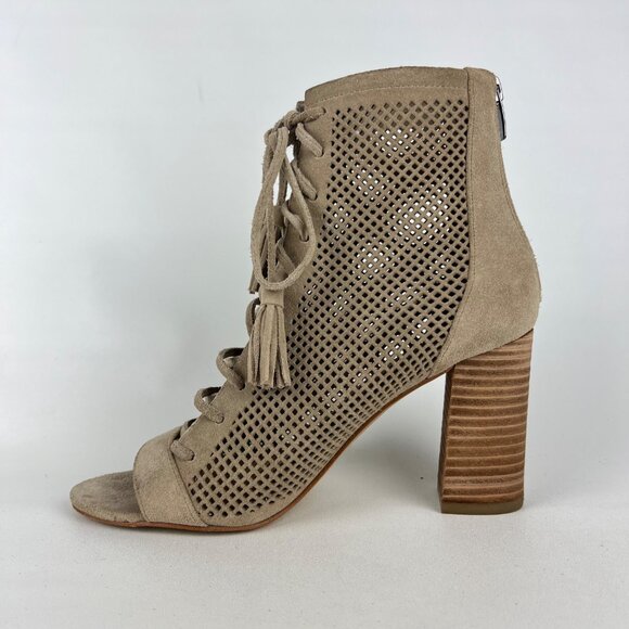 Marc Fisher Womens Shaini Perforated Lace Up Peep Toe Booties Taupe Suede size 8 - Picture 7 of 16